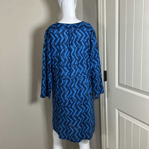 Gudrun Sjoden Blue Organic Cotton Dress Geometric Patterned Cinched Waist Sz L - Picture 7 of 14